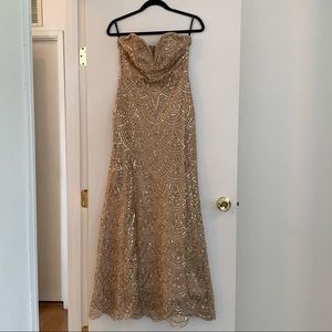 ASOS TFNC London Strapless Floor Length Gold Sequin Dress - Size 4